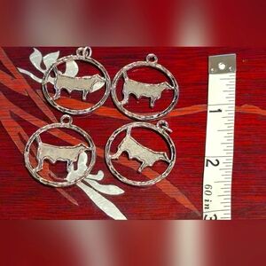 Rustic Silver Cow Charms Set of #4 Earrings Jewelry Pendant Western